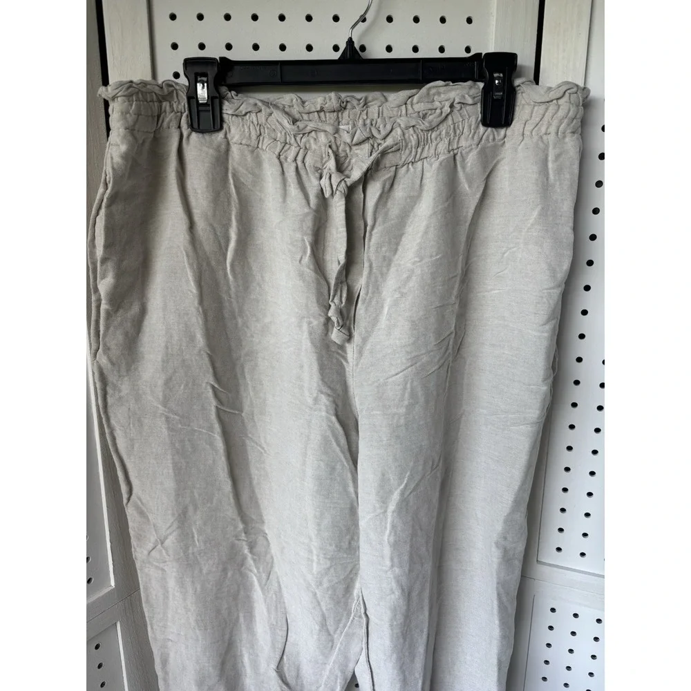 H&M Linen Blend Pull On Casual Pants LIGHT‎ BEIGE Beach Women's XL Tapered Ankle